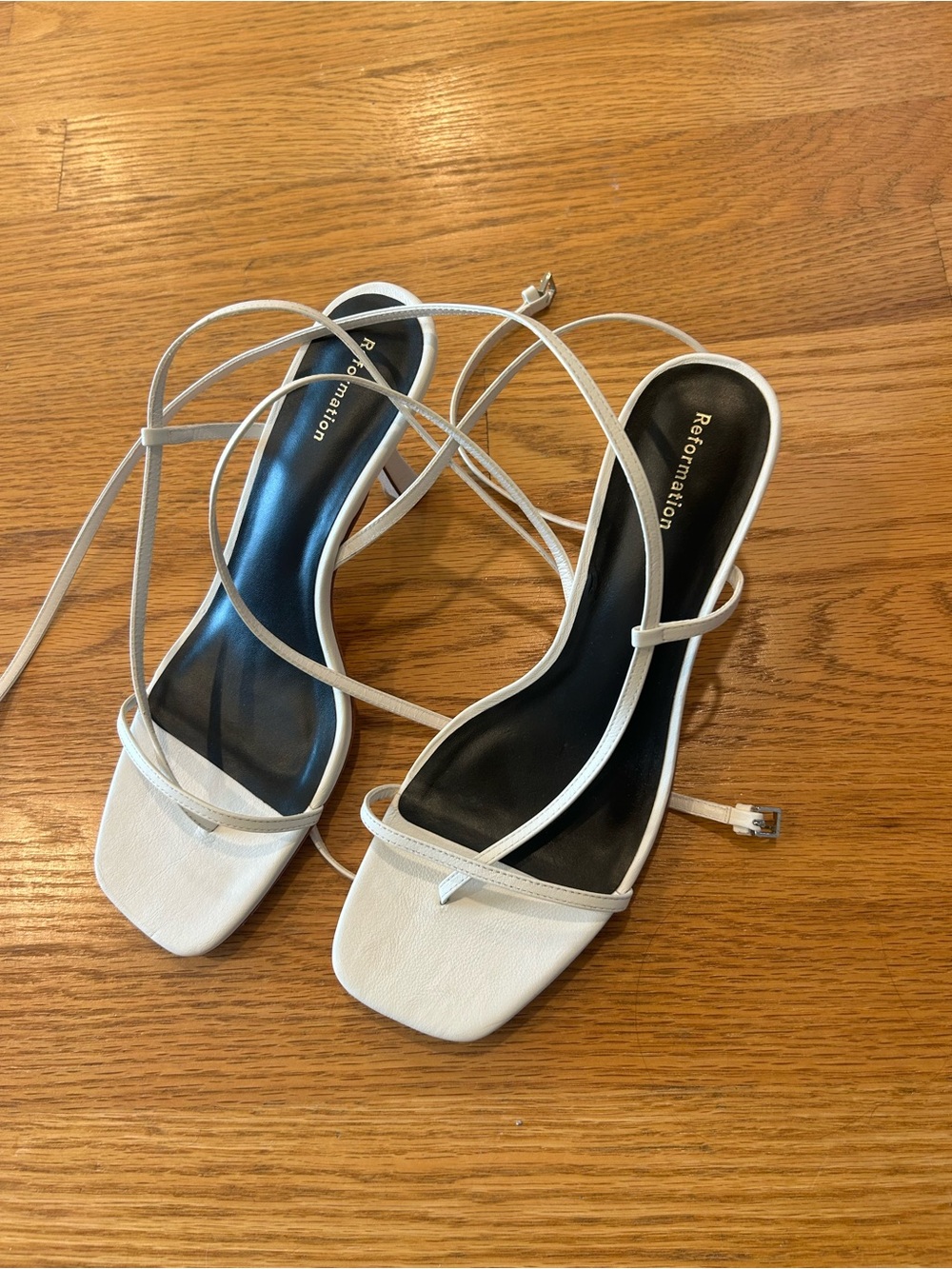 Reformation white/Ivory Strappy kitten heels